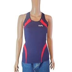 TYR Carbon Navy Blue & Red Fem Tank Top Triathlon Women Size M FITTED USA